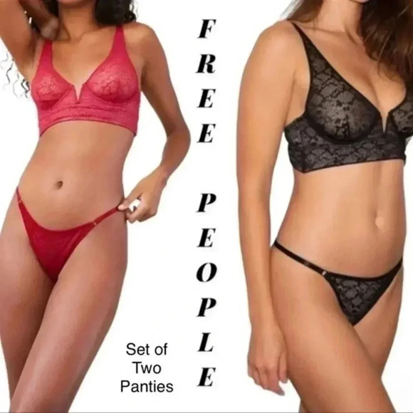 Free People Set of 2 Tameeka Lace High Waisted Black and Red Undies M - Picture 1 of 9